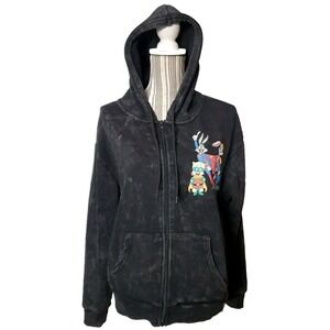 WB 100 Looney Tunes Hoodie Women Black Marbled Size Large